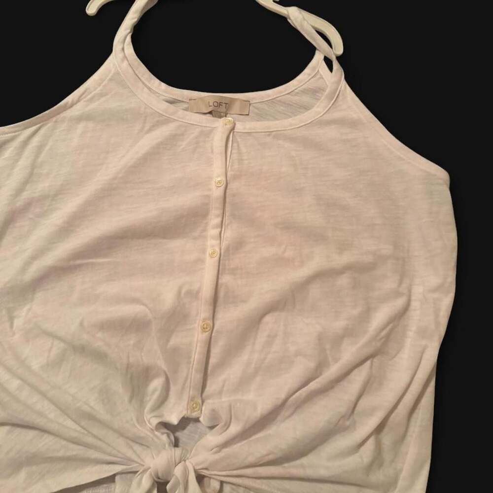 LOFT White Cotton Tie-Front Sleeveless Tank Top Size L